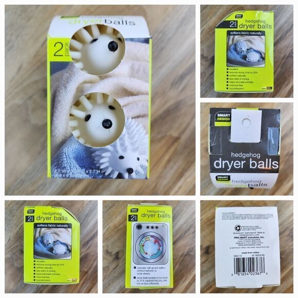🔺️NIB White Hedgehog Rubber Spikey Laundry Dryer Buddy Balls Set of 2 - Picture 9 of 10